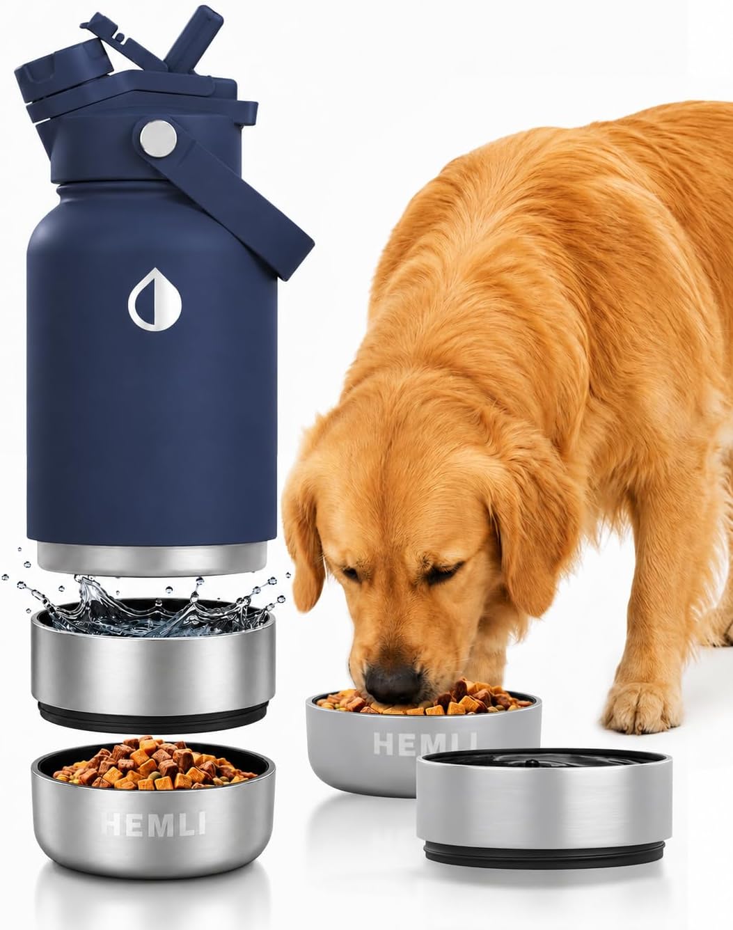 32 oz. Dog Water Bottle, Insulated Dog Travel Water Bottle, Stainless Steel Pet Water Bottle Dispenser, Portable Food and Water Bowl for Dogs for Walking Dog Canteen Travel Kit