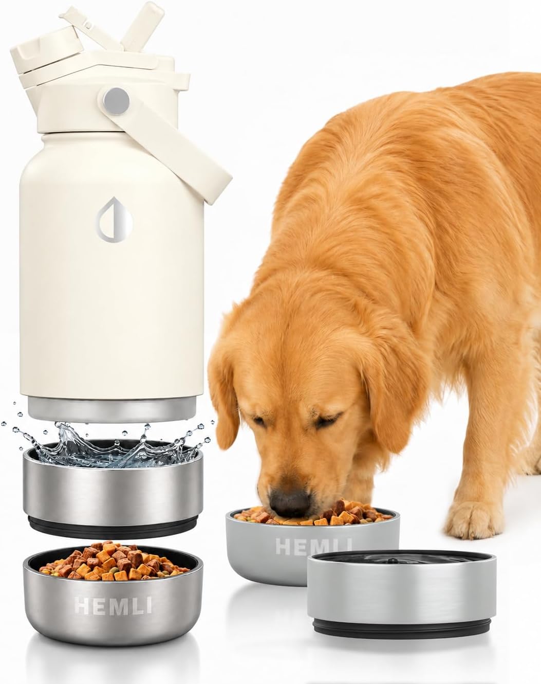 32 oz. Dog Water Bottle, Insulated Dog Travel Water Bottle, Stainless Steel Pet Water Bottle Dispenser, Portable Food and Water Bowl for Dogs for Walking Dog Canteen Travel Kit