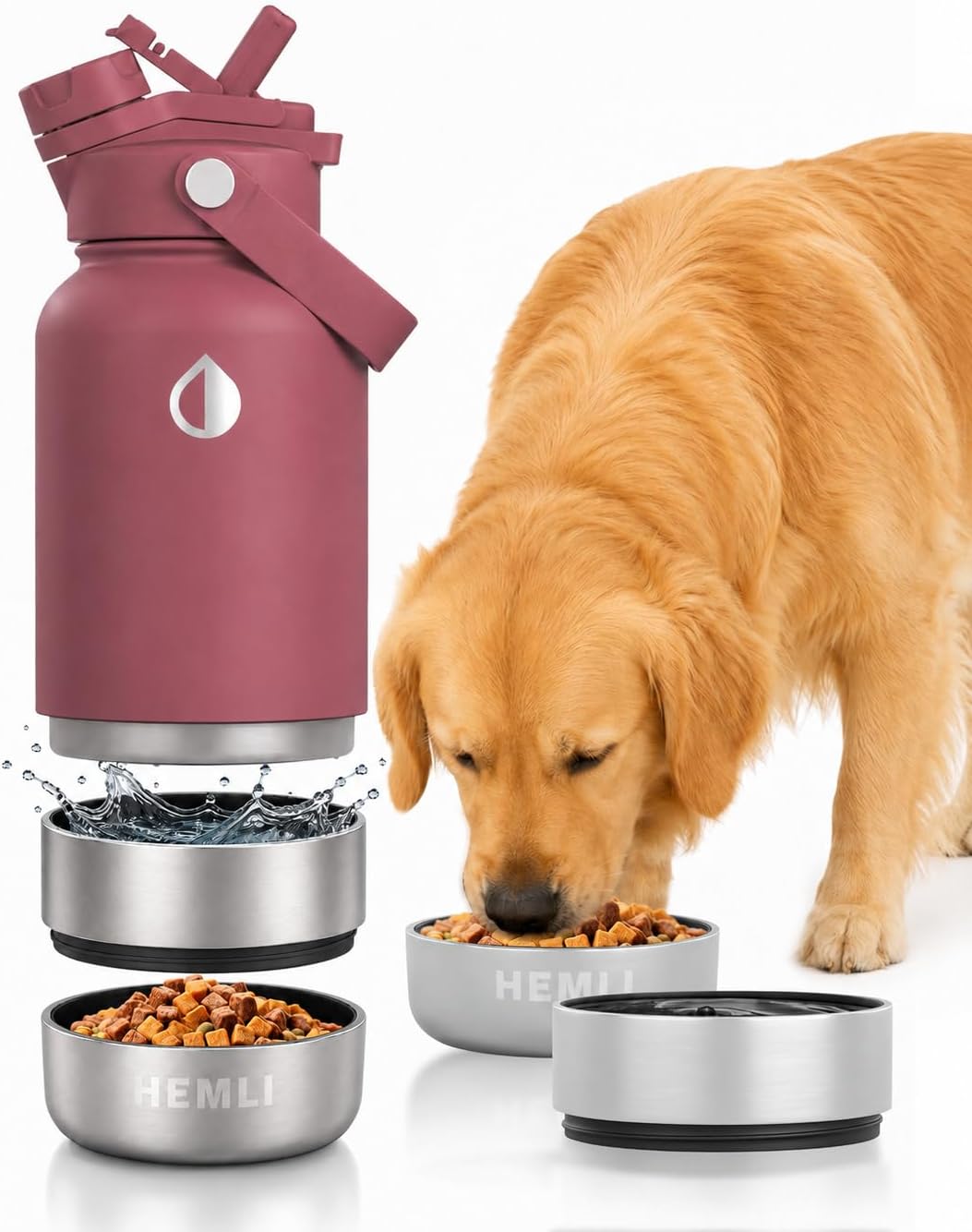 32 oz. Dog Water Bottle, Insulated Dog Travel Water Bottle, Stainless Steel Pet Water Bottle Dispenser, Portable Food and Water Bowl for Dogs for Walking Dog Canteen Travel Kit