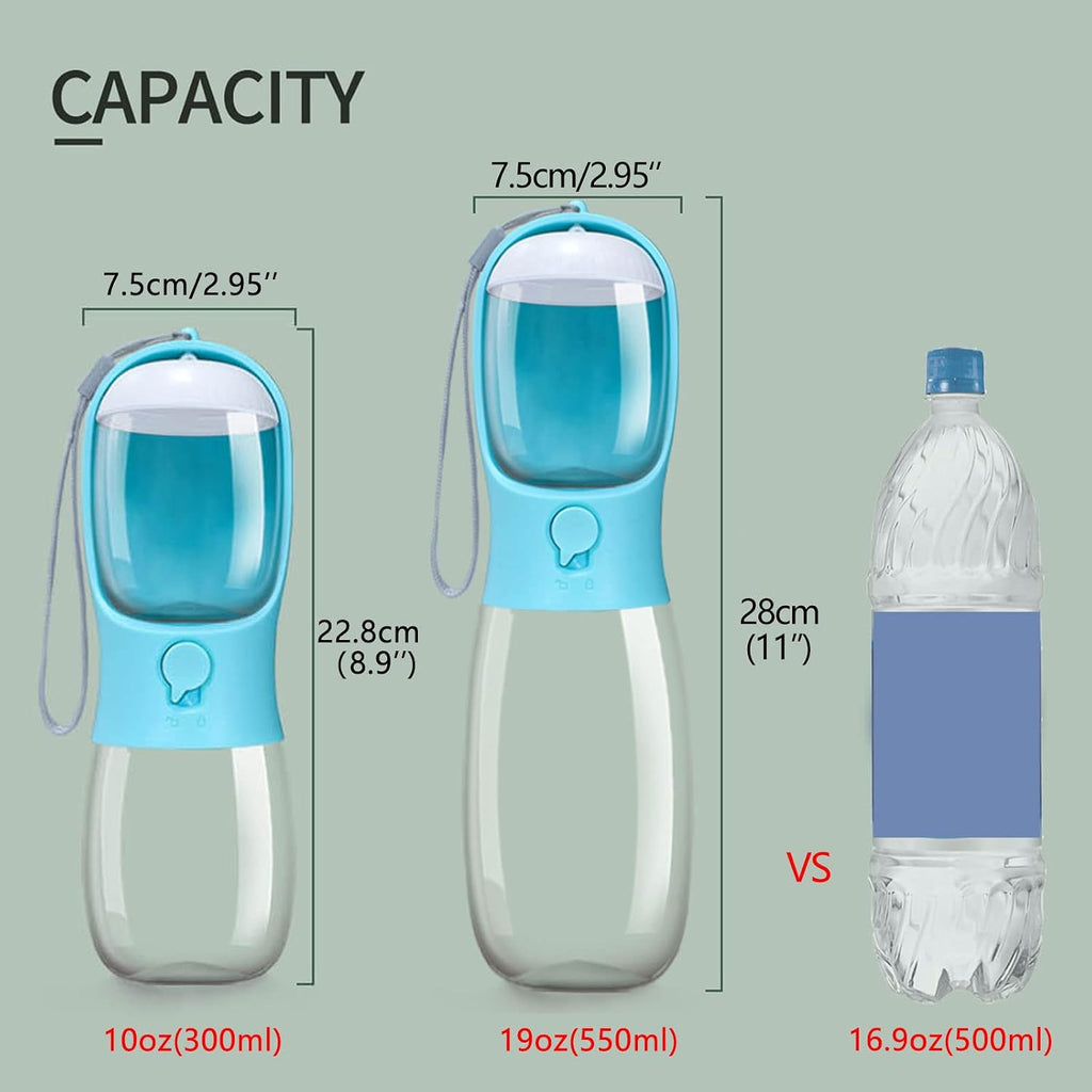 10oz Dog Water Bottle with Food Container, Portable for Travel