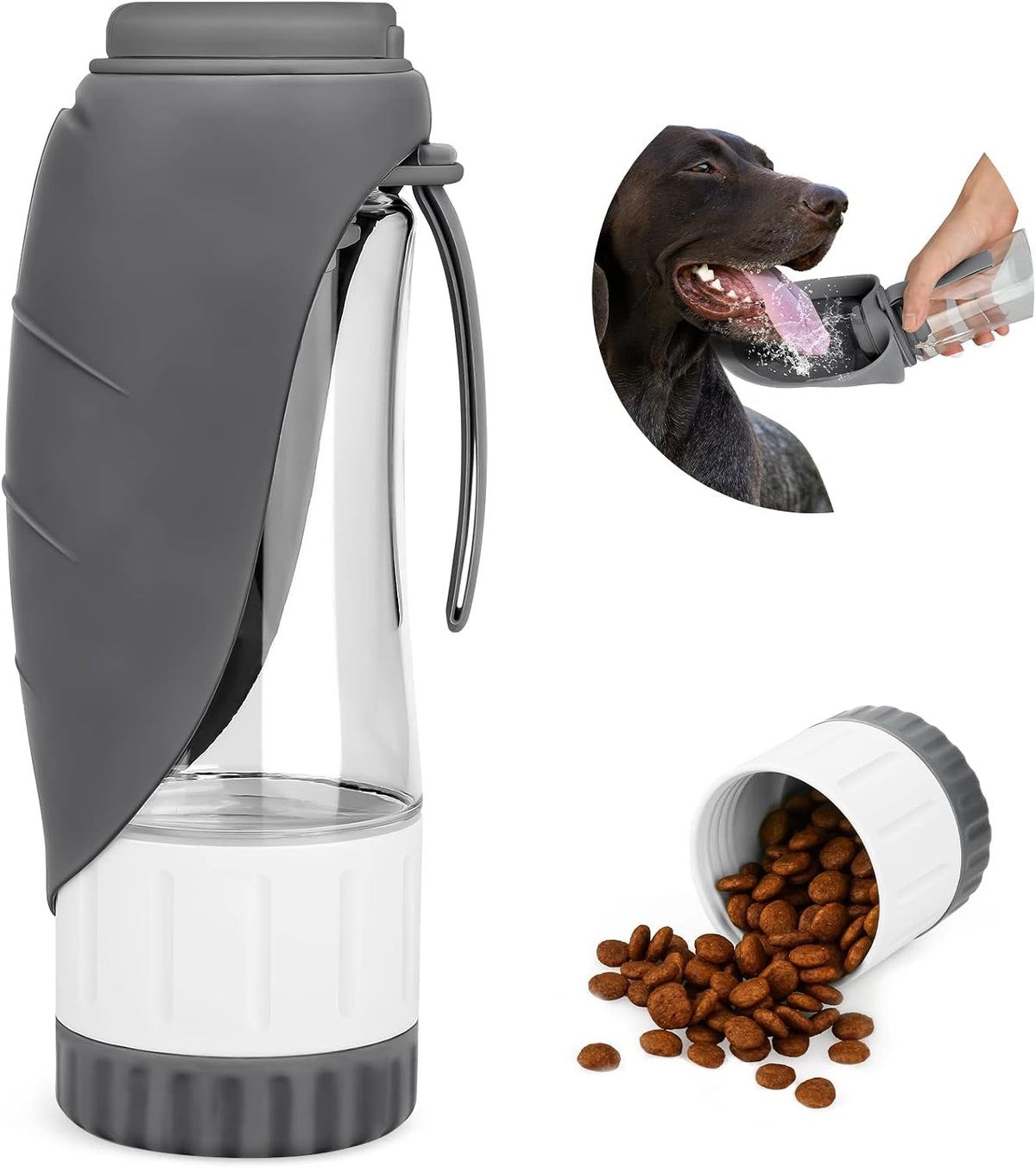 TIOVERY Upgraded Dog Water Bottle, Portable Dog Cat Puppy Pet Water Dispenser Feeder with Drinking Cup and Food Container Leak Proof for Outdoor Walking, Travel, Hiking 12OZ