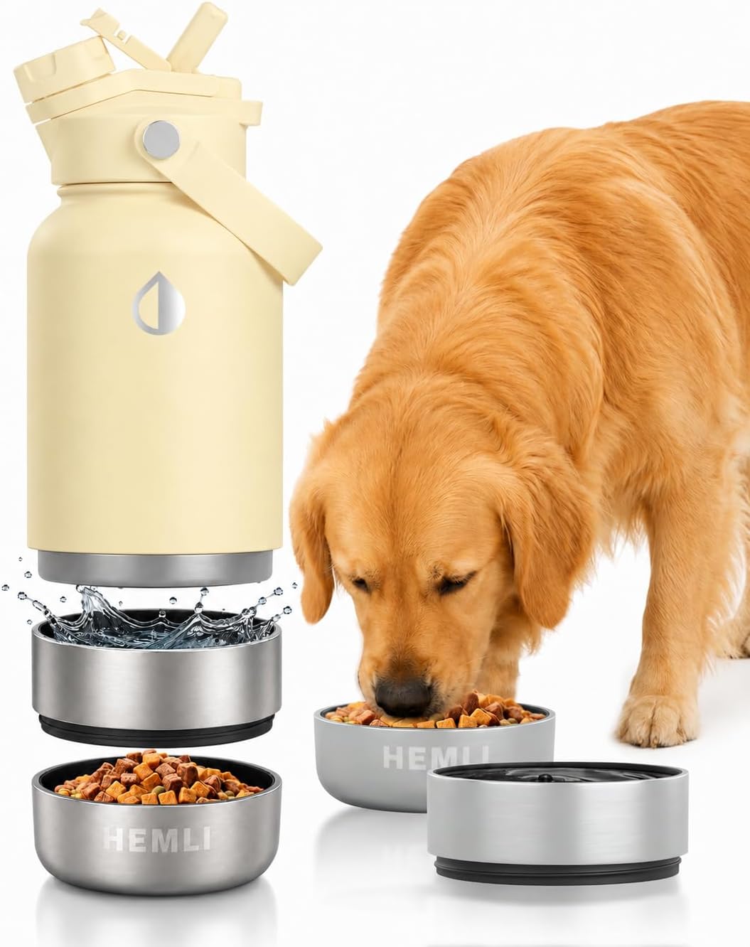 32 oz. Dog Water Bottle, Insulated Dog Travel Water Bottle, Stainless Steel Pet Water Bottle Dispenser, Portable Food and Water Bowl for Dogs for Walking Dog Canteen Travel Kit