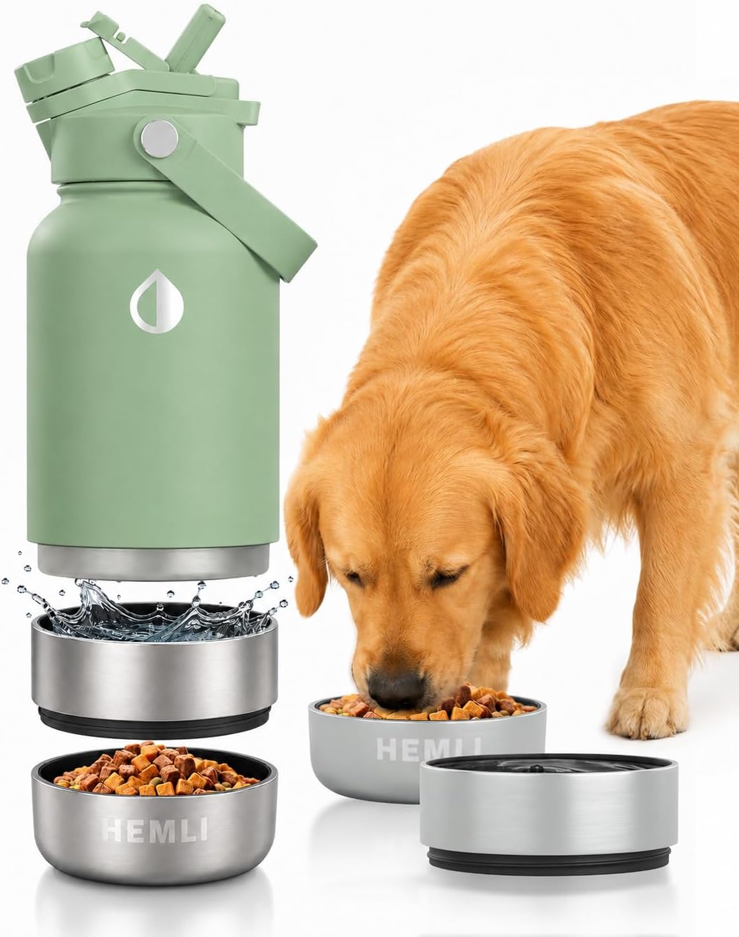 32 oz. Dog Water Bottle, Insulated Dog Travel Water Bottle, Stainless Steel Pet Water Bottle Dispenser, Portable Food and Water Bowl for Dogs for Walking Dog Canteen Travel Kit