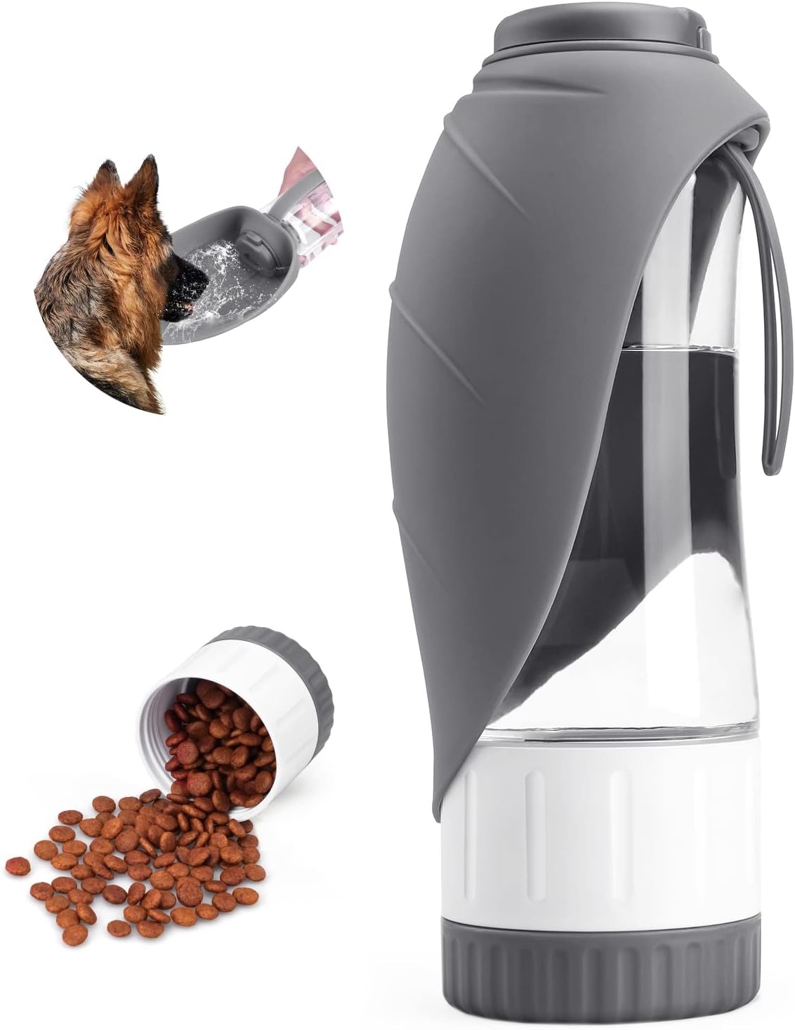 TIOVERY Upgraded Dog Water Bottle, Portable Dog Cat Puppy Pet Water Dispenser Feeder with Drinking Cup and Food Container Leak Proof for Outdoor Walking, Travel, Hiking 12OZ