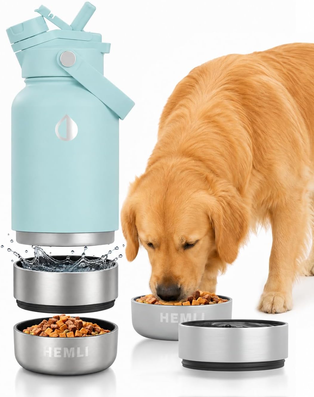 32 oz. Dog Water Bottle, Insulated Dog Travel Water Bottle, Stainless Steel Pet Water Bottle Dispenser, Portable Food and Water Bowl for Dogs for Walking Dog Canteen Travel Kit