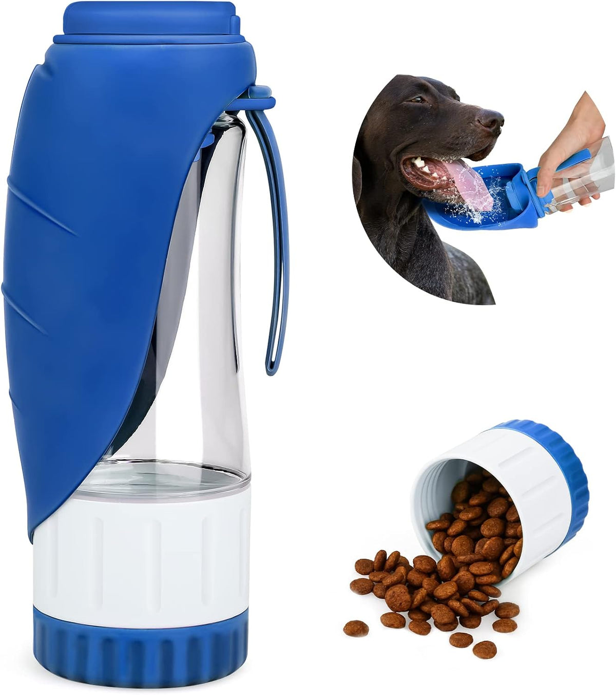 TIOVERY Upgraded Dog Water Bottle, Portable Dog Cat Puppy Pet Water Dispenser Feeder with Drinking Cup and Food Container Leak Proof for Outdoor Walking, Travel, Hiking 12OZ