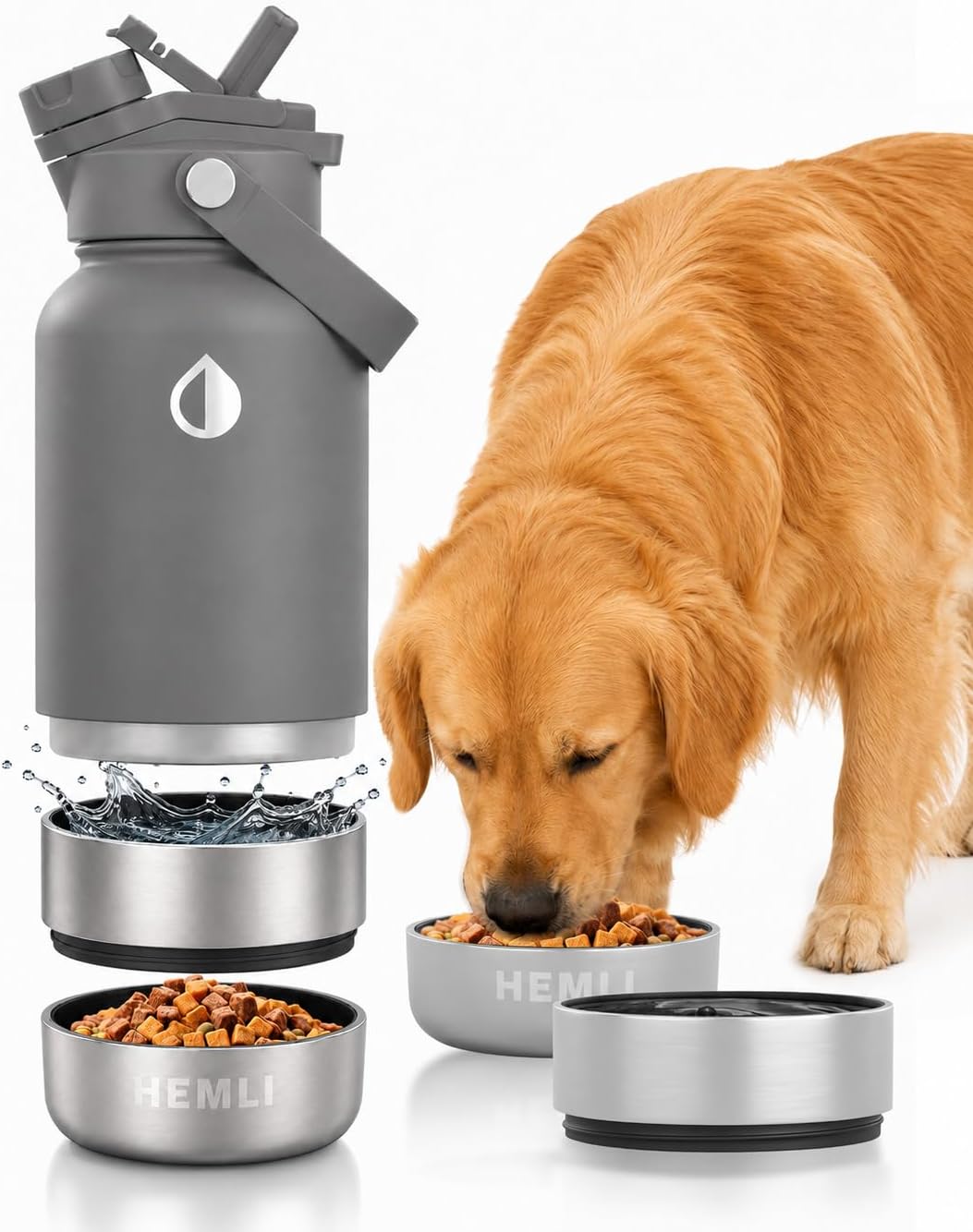 32 oz. Dog Water Bottle, Insulated Dog Travel Water Bottle, Stainless Steel Pet Water Bottle Dispenser, Portable Food and Water Bowl for Dogs for Walking Dog Canteen Travel Kit