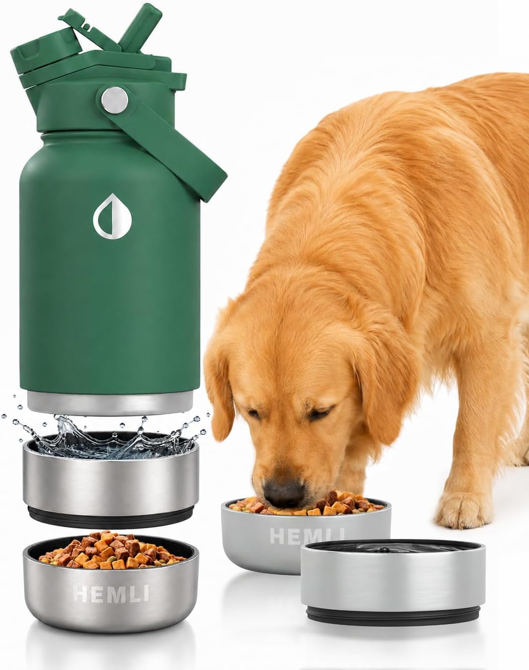 32 oz. Dog Water Bottle, Insulated Dog Travel Water Bottle, Stainless Steel Pet Water Bottle Dispenser, Portable Food and Water Bowl for Dogs for Walking Dog Canteen Travel Kit