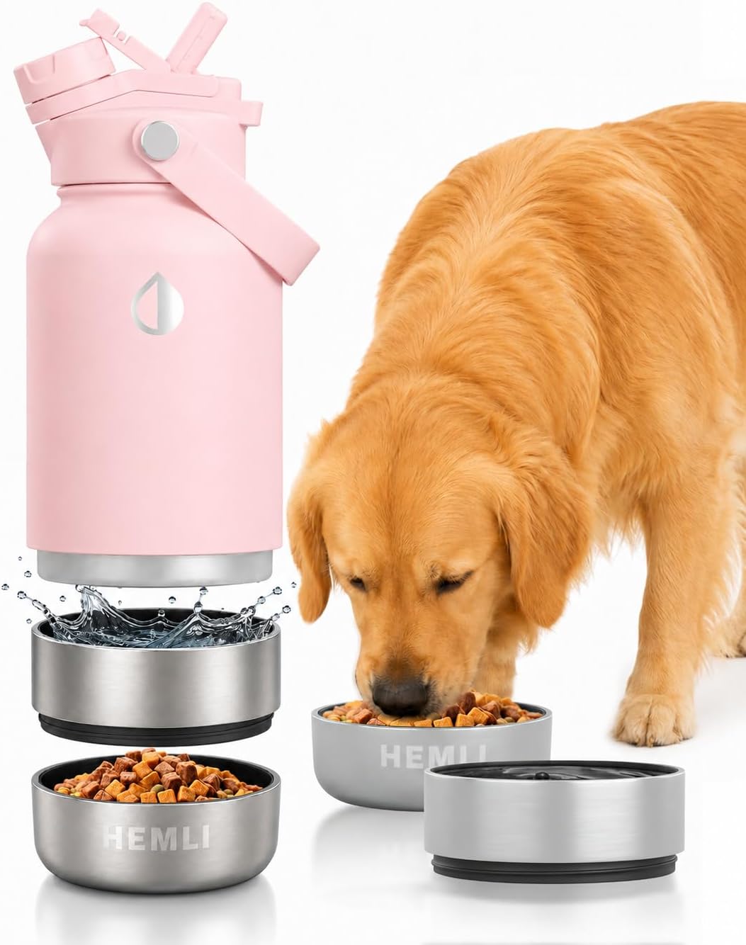32 oz. Dog Water Bottle, Insulated Dog Travel Water Bottle, Stainless Steel Pet Water Bottle Dispenser, Portable Food and Water Bowl for Dogs for Walking Dog Canteen Travel Kit
