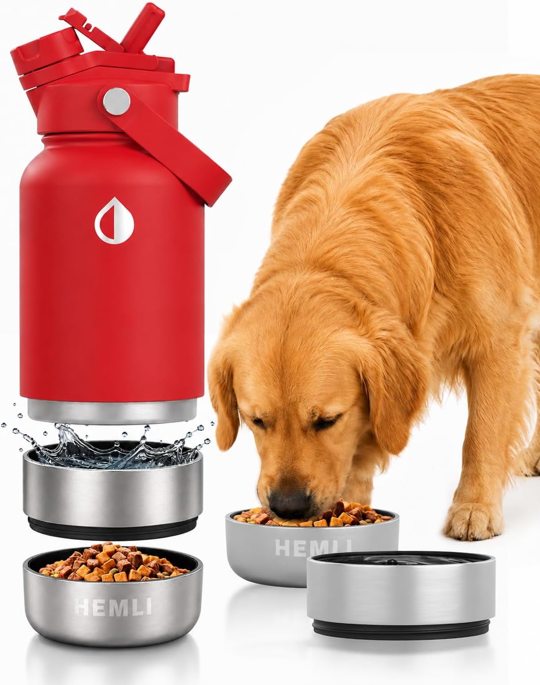 32 oz. Dog Water Bottle, Insulated Dog Travel Water Bottle, Stainless Steel Pet Water Bottle Dispenser, Portable Food and Water Bowl for Dogs for Walking Dog Canteen Travel Kit