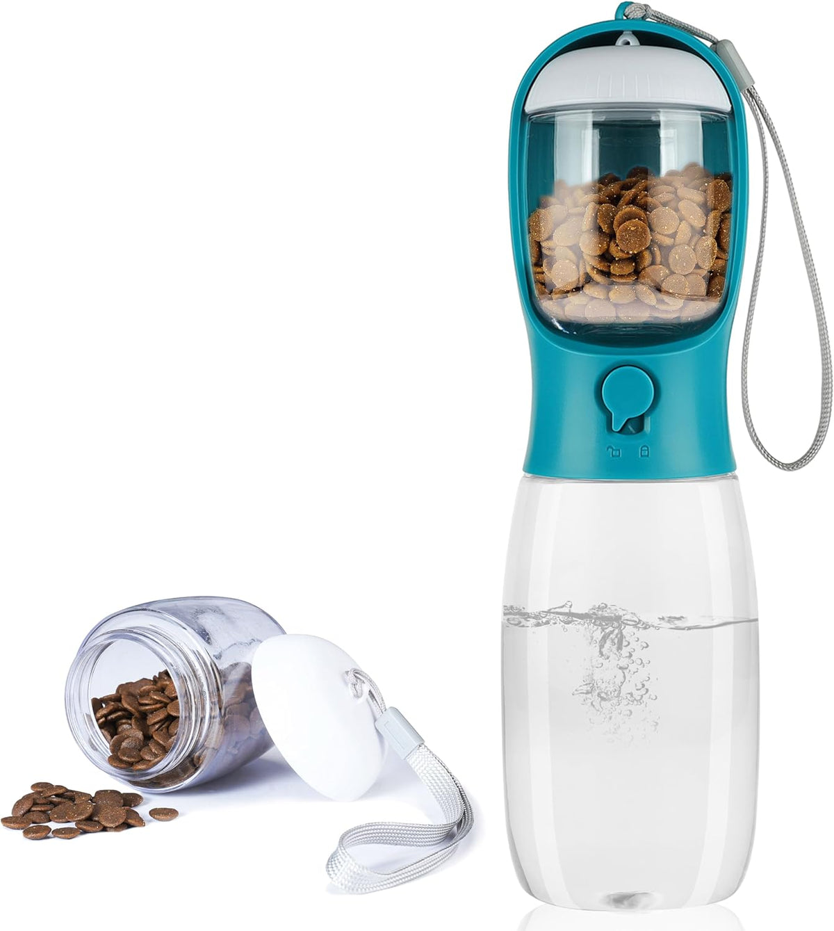 10oz Dog Water Bottle with Food Container, Portable for Travel