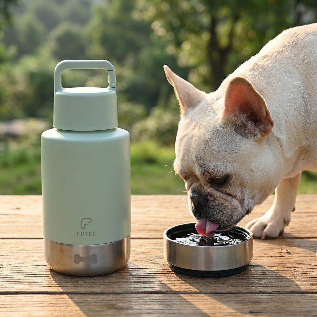 32oz 3-in-1 Dog Water Bottle Stainless Travel Cup with 2 Bowls,Green