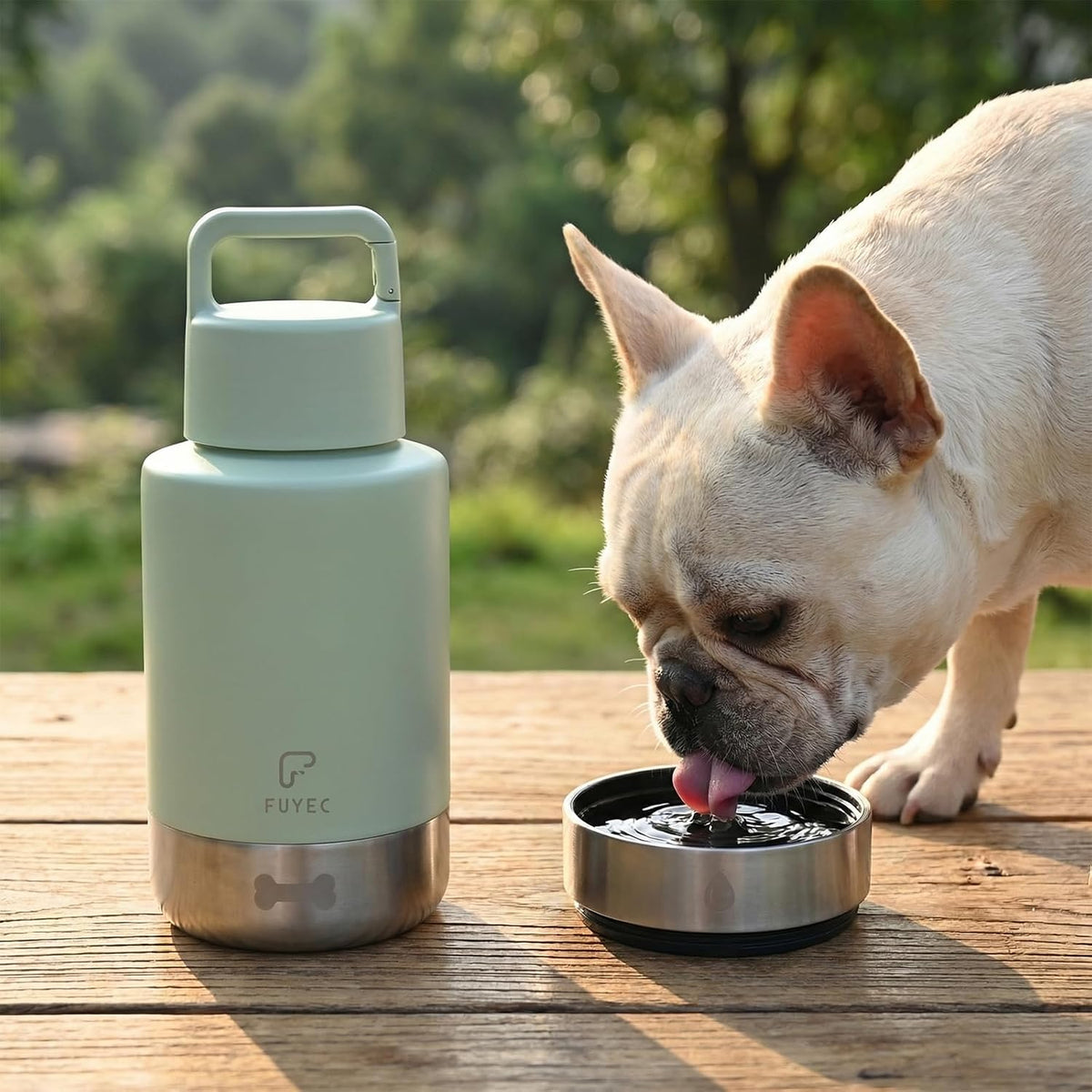 32oz 3-in-1 Dog Water Bottle Stainless Travel Cup with 2 Bowls,Green