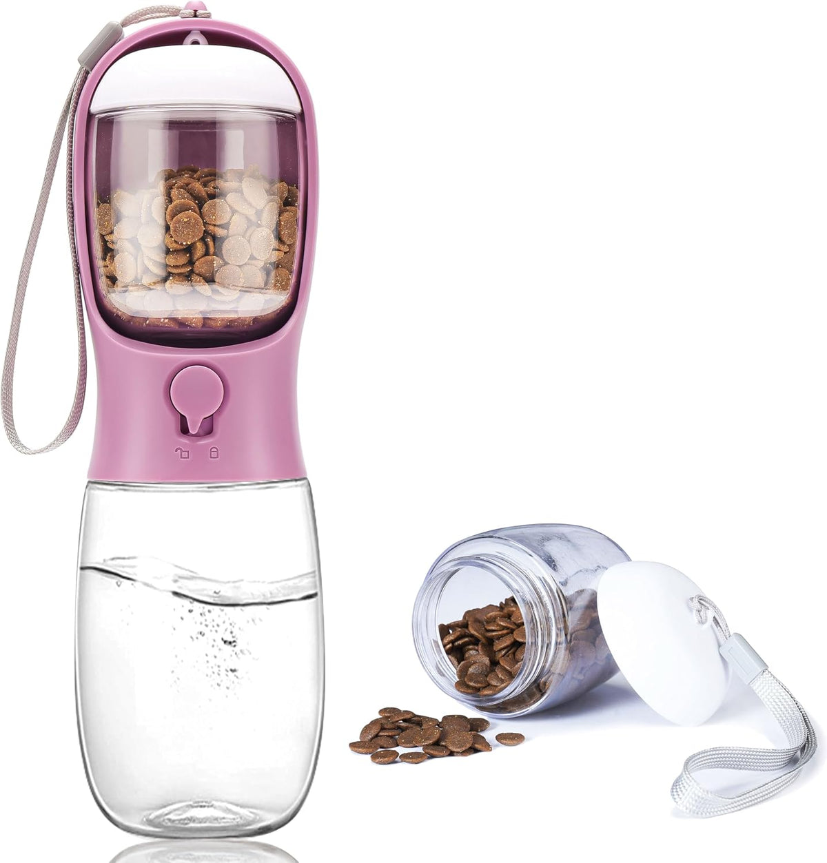 10oz Dog Water Bottle with Food Container, Portable for Travel