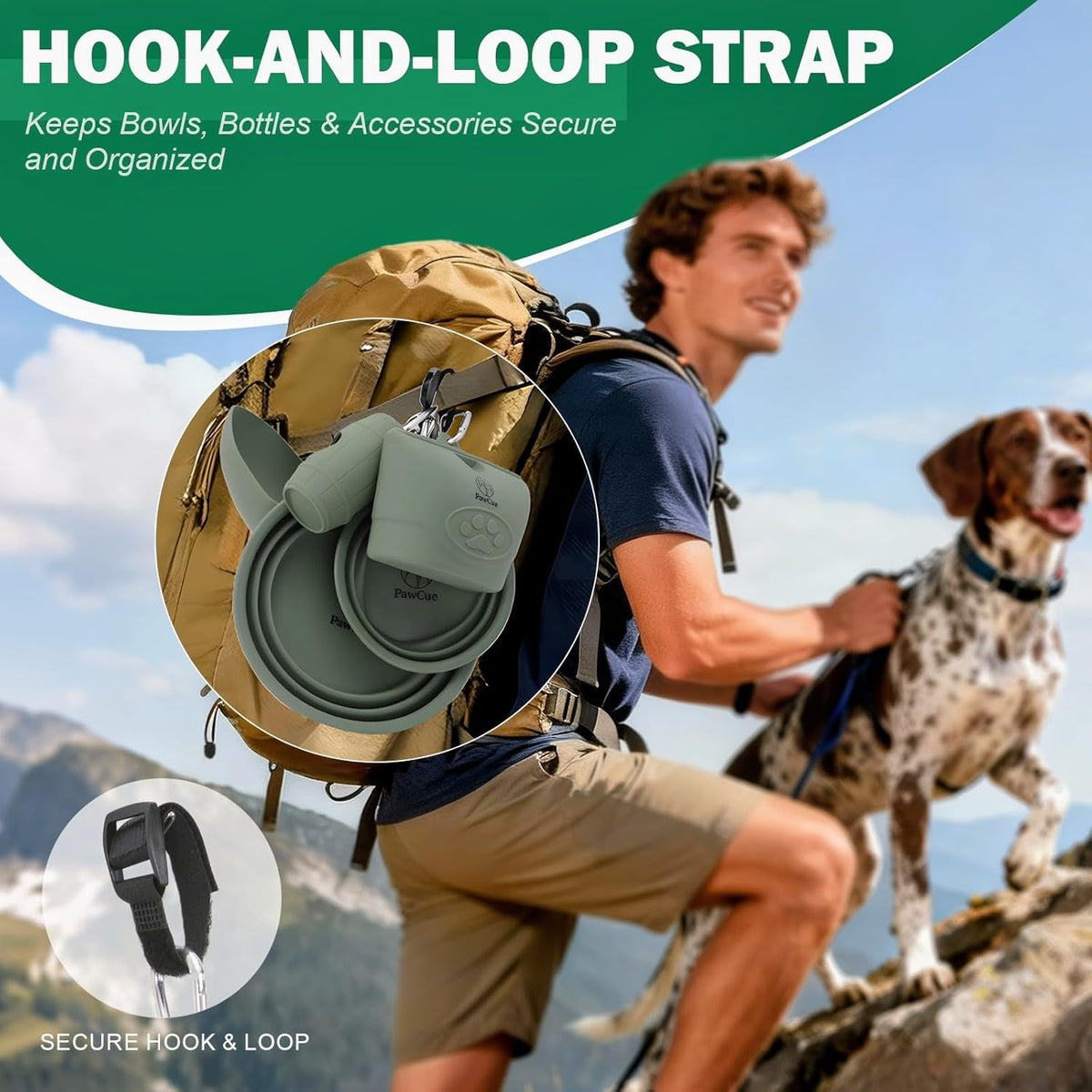 Pet Travel Essentials Bundle-Dog Travel Kit with 2 Collapsible Bowls, Silicone Treat Pouch, Collapsible Water Bottle, Mesh Carry Bag, Waste Bag Holder, Hook-and-Loop Strap