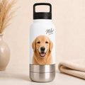 Personalisierte weiße Reiseflasche für Hunde: Edelstahl-Trinkflasche mit Napf (946 ml)