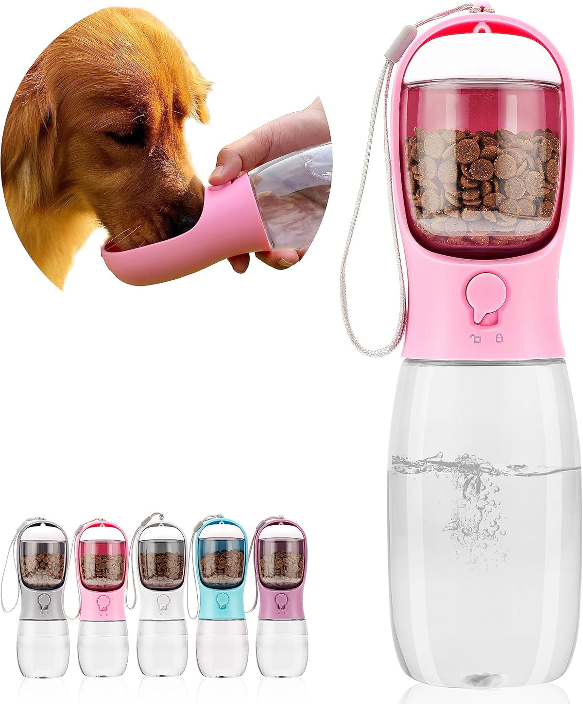 10oz Dog Water Bottle with Food Container, Portable for Travel