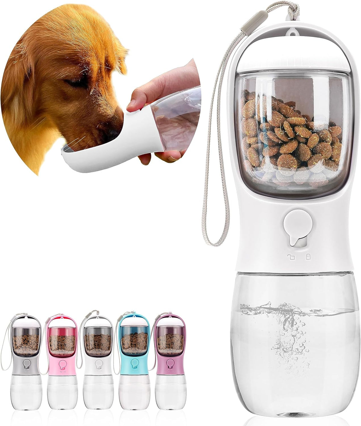 19oz Dog Water Bottle with Food Container, Portable for Travel