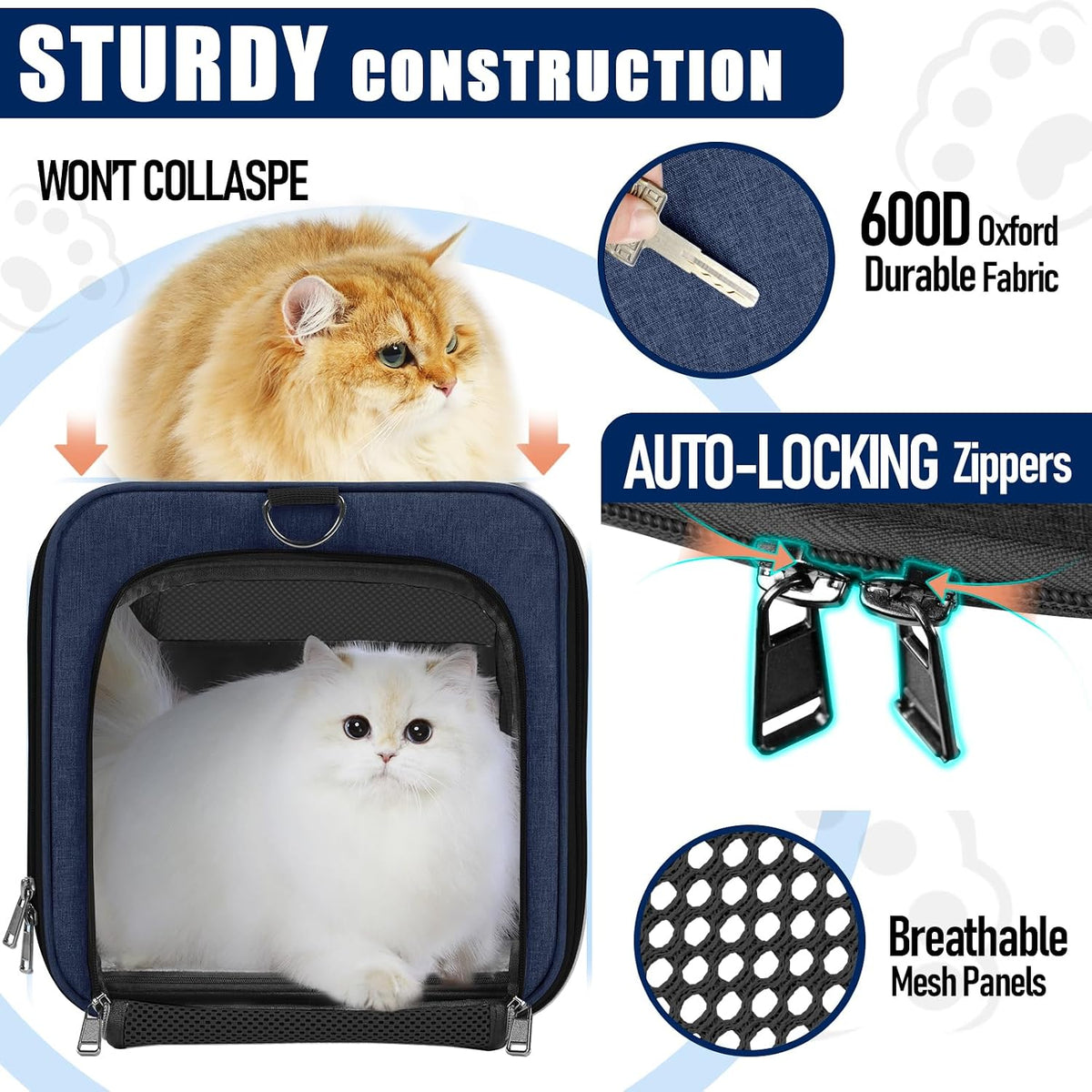 GAPZER Large Cat Carrier Soft, Collapsible Travel Pet Carry Bag, Small Dogs