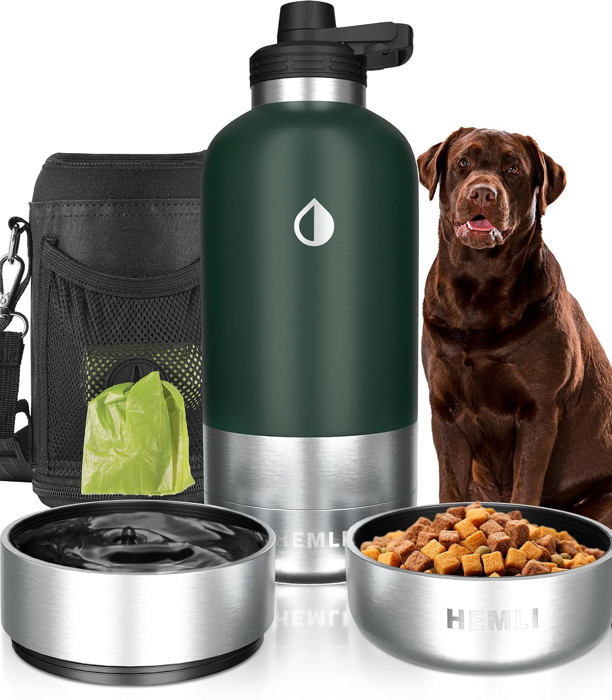 32 oz. Dog Water Bottle, Insulated Dog Travel Water Bottle, Stainless Steel Pet Water Bottle Dispenser, Portable Food and Water Bowl for Dogs for Walking Dog Canteen Travel Kit