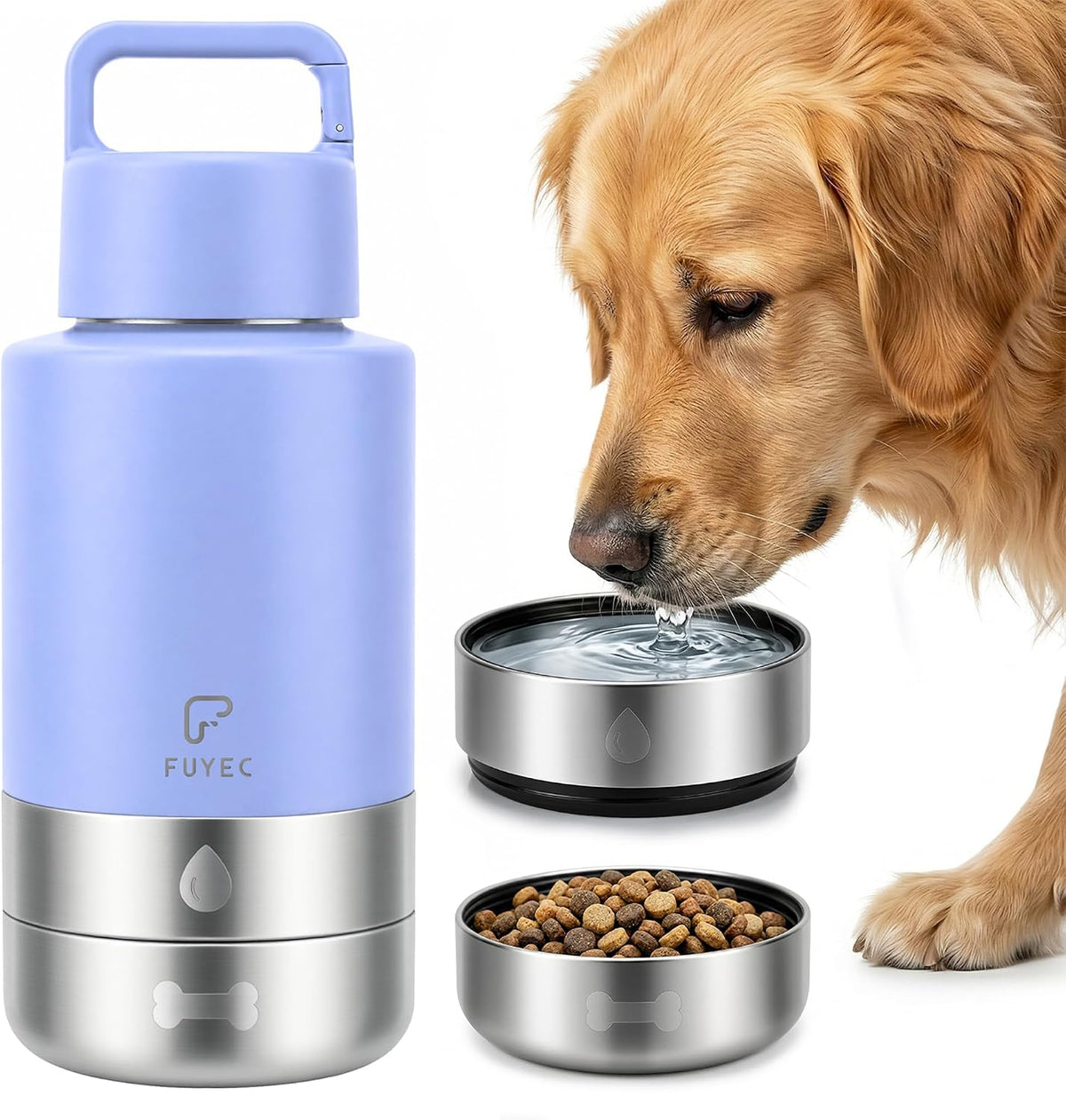 32oz 3-in-1 Dog Water Bottle Stainless Travel Cup with 2 Bowls,Green