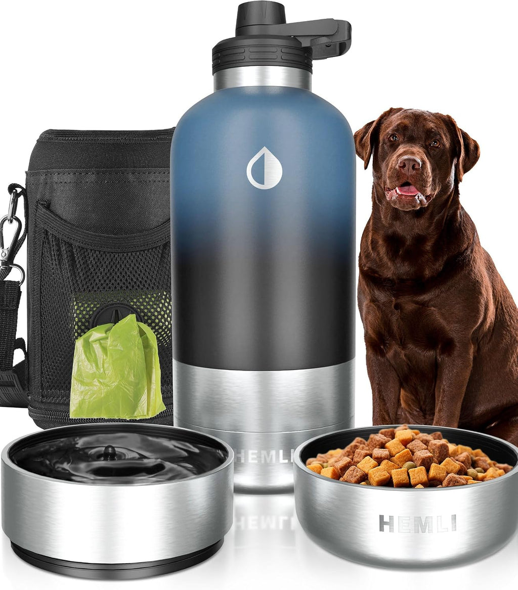 32 oz. Dog Water Bottle, Insulated Dog Travel Water Bottle, Stainless Steel Pet Water Bottle Dispenser, Portable Food and Water Bowl for Dogs for Walking Dog Canteen Travel Kit