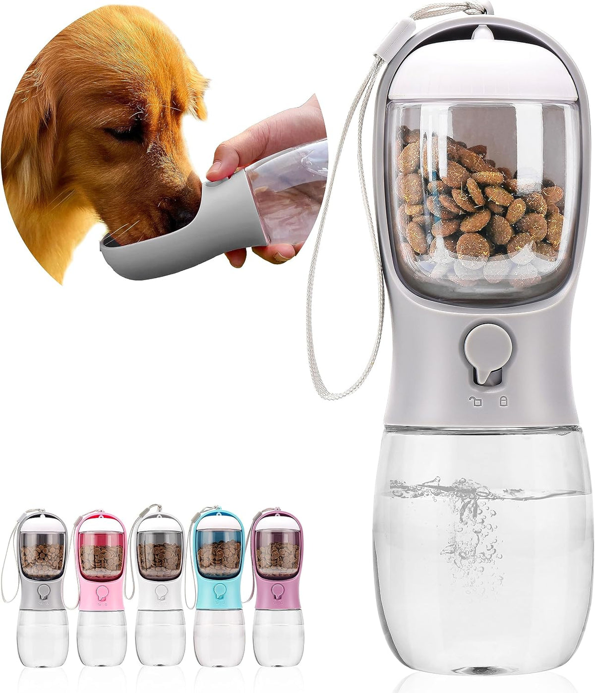 19oz Dog Water Bottle with Food Container, Portable for Travel