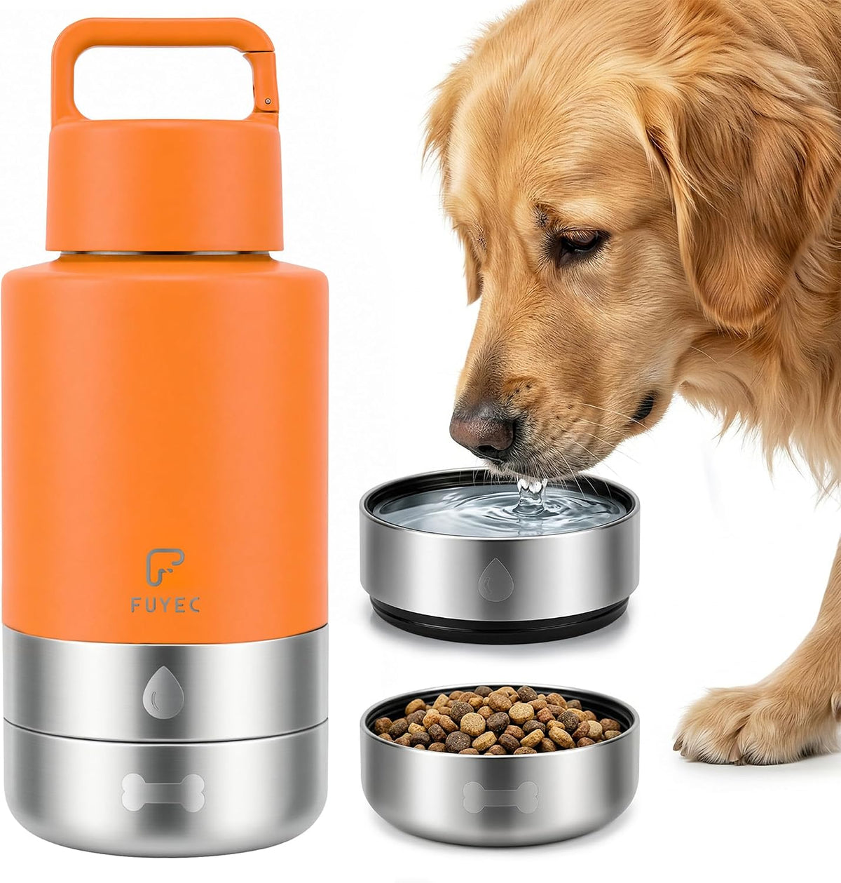32oz 3-in-1 Dog Water Bottle Stainless Travel Cup with 2 Bowls,Green