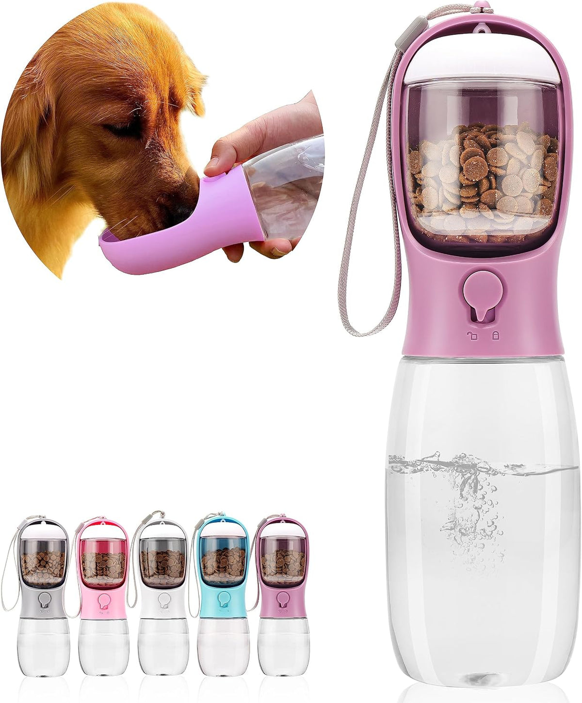 19oz Dog Water Bottle with Food Container, Portable for Travel