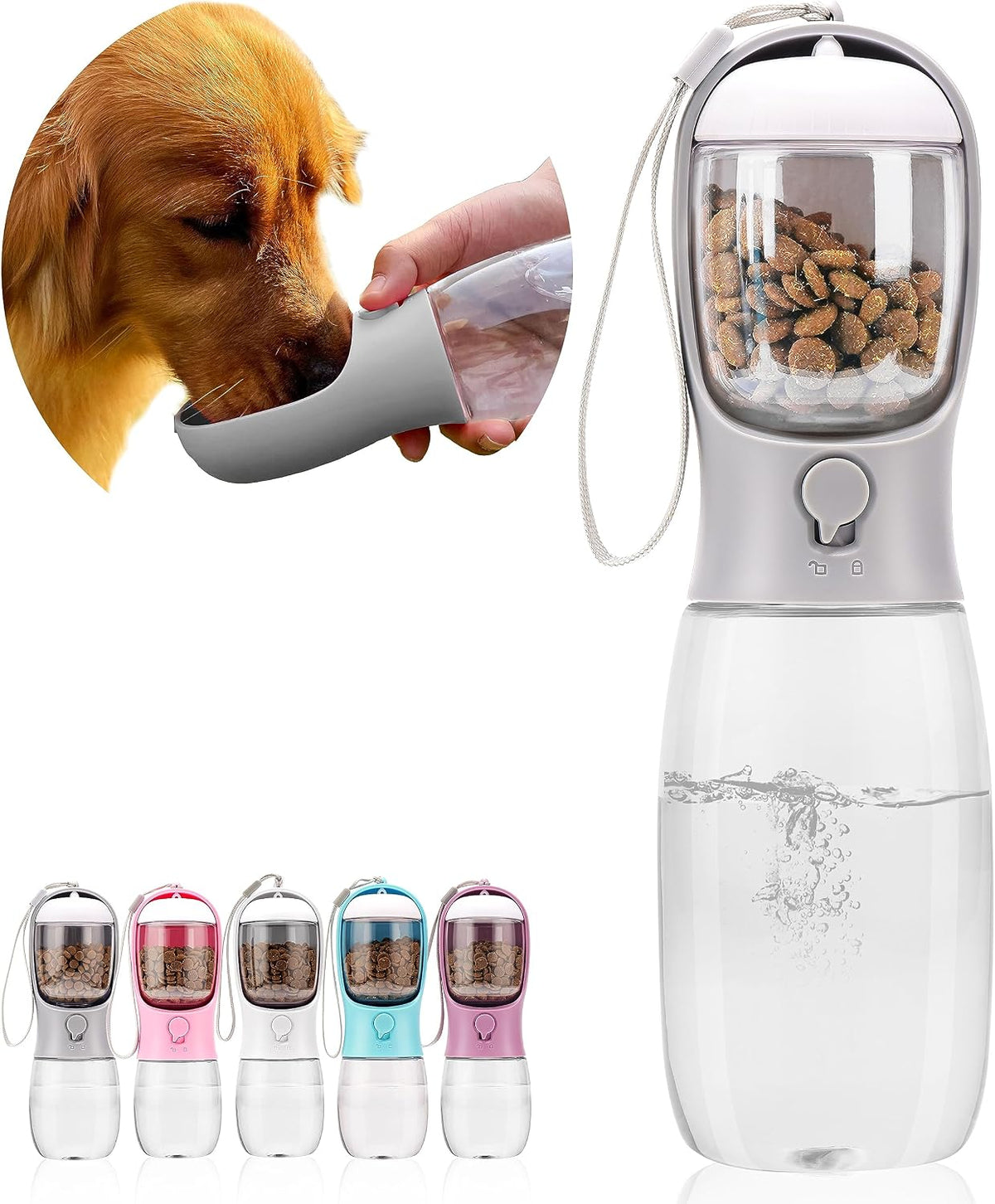 10oz Dog Water Bottle with Food Container, Portable for Travel