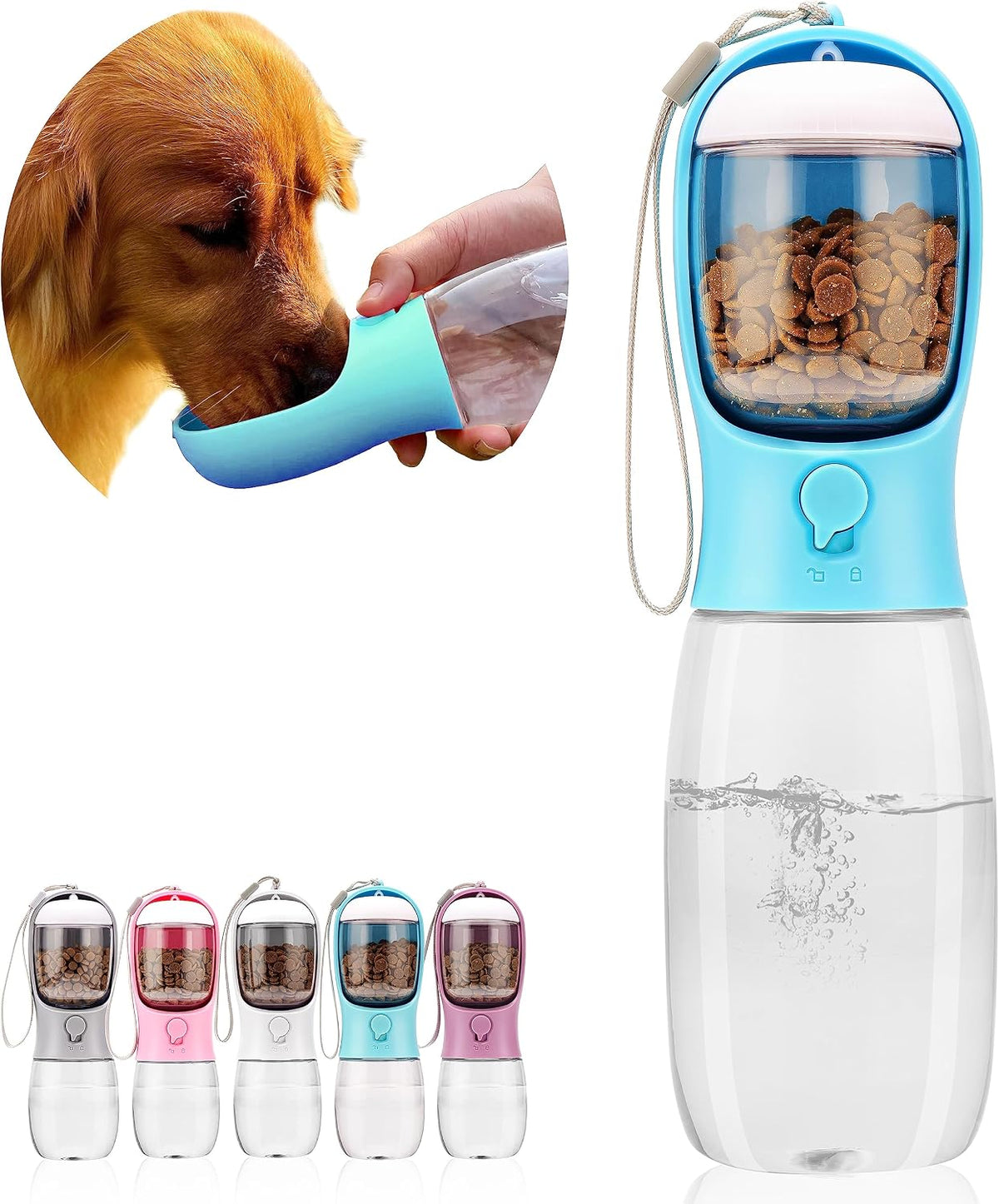 10oz Dog Water Bottle with Food Container, Portable for Travel