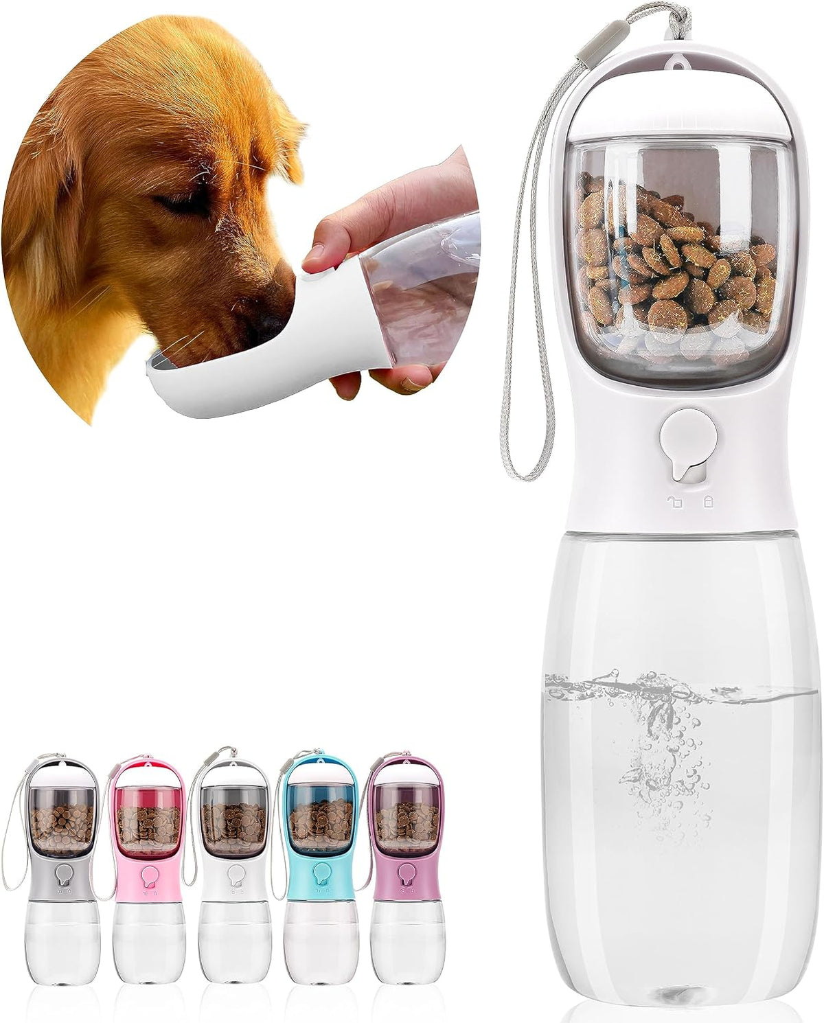 10oz Dog Water Bottle with Food Container, Portable for Travel