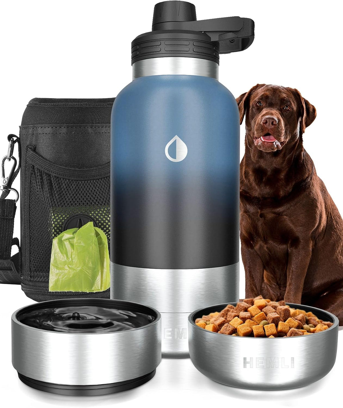 32 oz. Dog Water Bottle, Insulated Dog Travel Water Bottle, Stainless Steel Pet Water Bottle Dispenser, Portable Food and Water Bowl for Dogs for Walking Dog Canteen Travel Kit