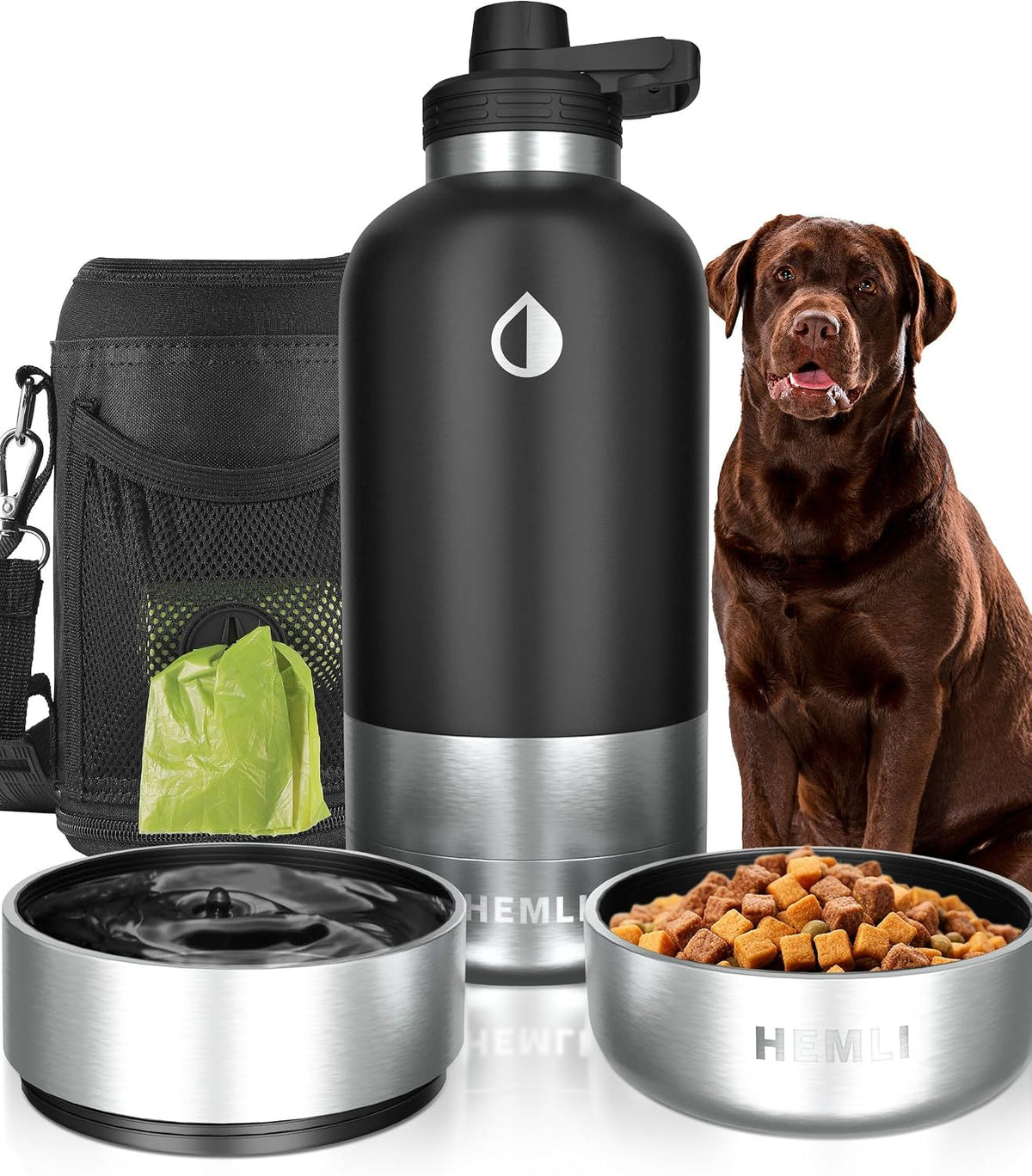 32 oz. Dog Water Bottle, Insulated Dog Travel Water Bottle, Stainless Steel Pet Water Bottle Dispenser, Portable Food and Water Bowl for Dogs for Walking Dog Canteen Travel Kit