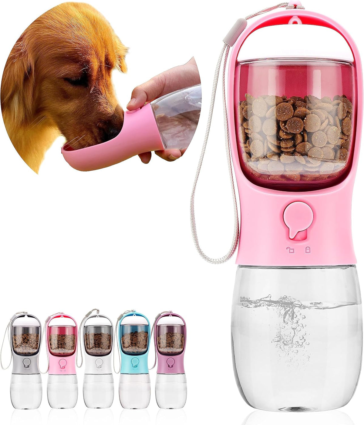 19oz Dog Water Bottle with Food Container, Portable for Travel