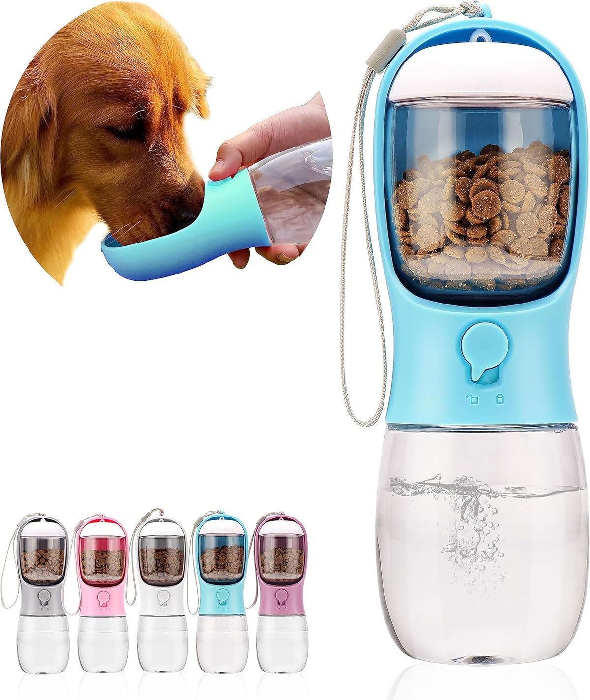10oz Dog Water Bottle with Food Container, Portable for Travel