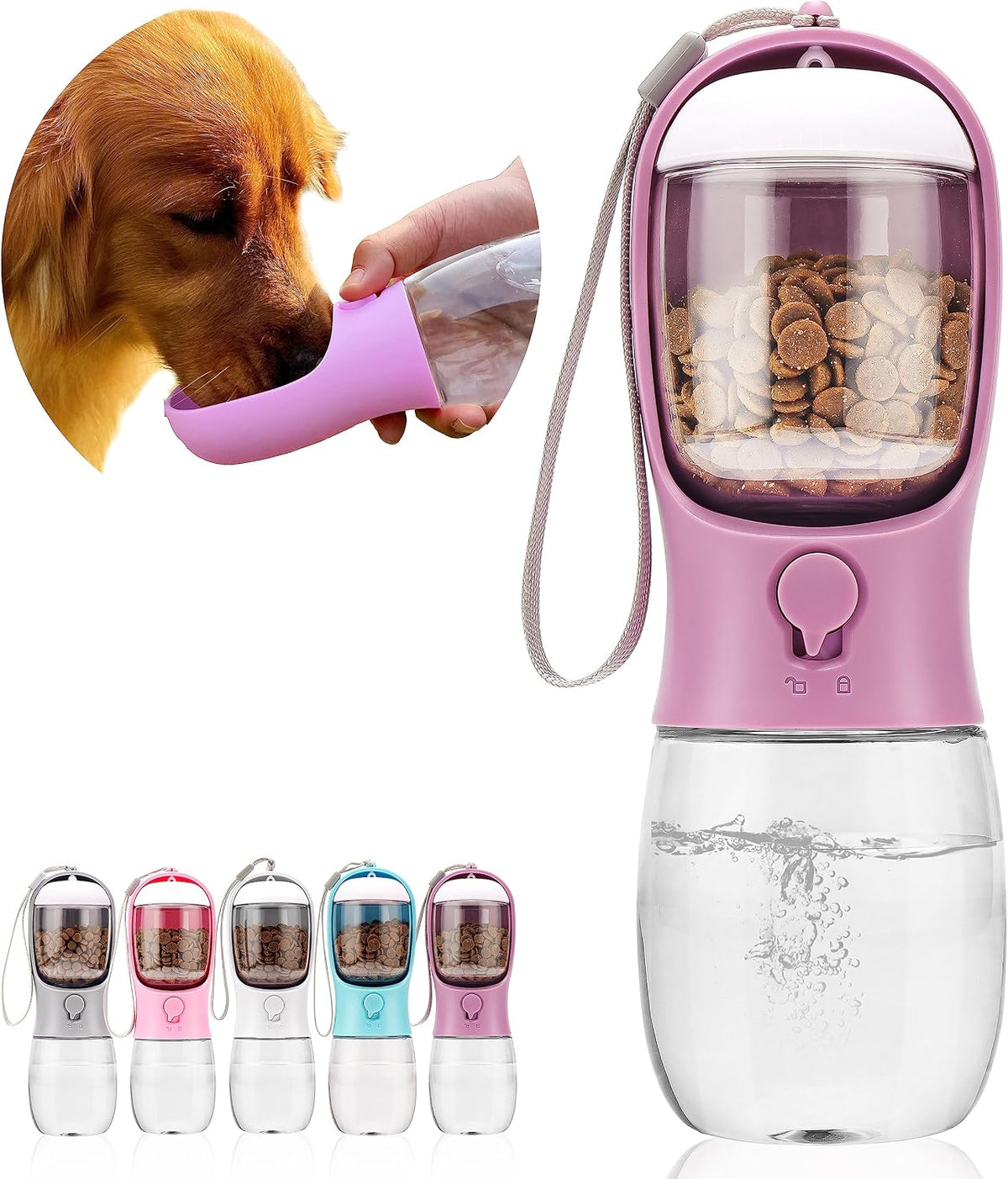 10oz Dog Water Bottle with Food Container, Portable for Travel