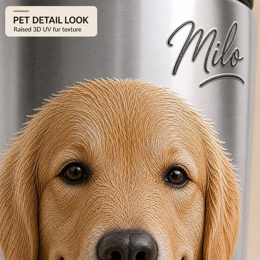 Personalisierte silberne Reisenapf-Flasche für Hunde: Edelstahl-Wasserflasche mit integriertem Napf (950 ml)