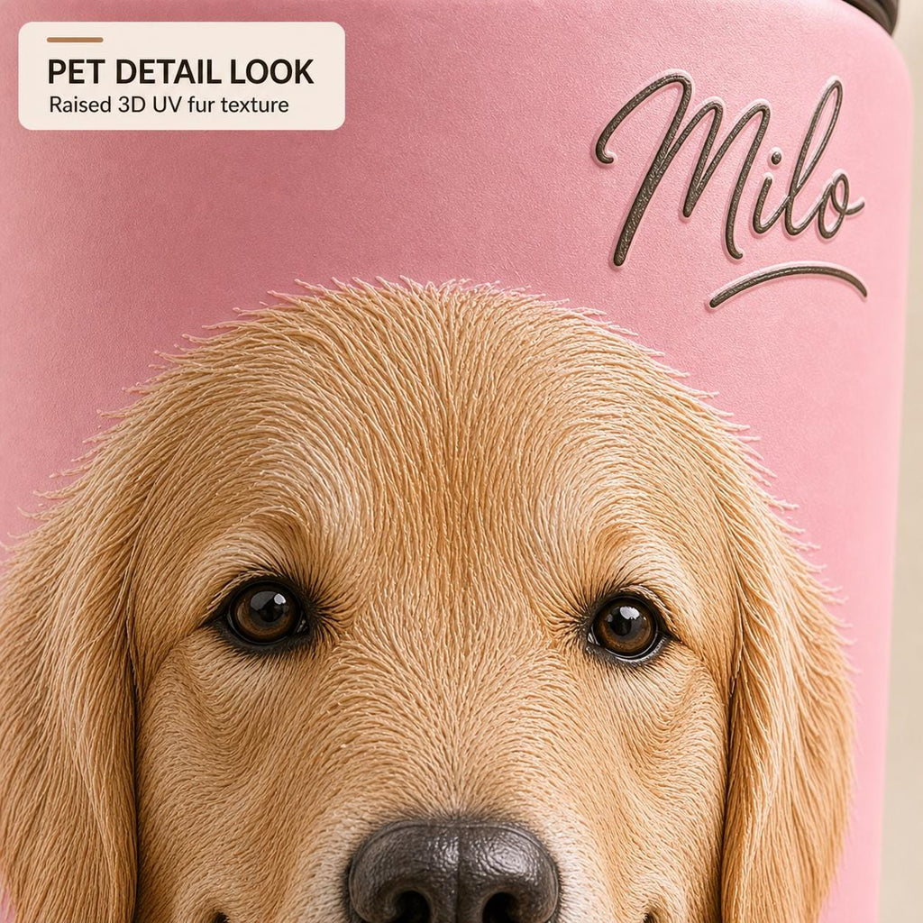 Personalized Pink Dog Travel Bottle: Stainless Steel Water & Bowl Cup (32 oz)
