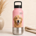 Personalized Pink Dog Travel Bottle: Stainless Steel Water & Bowl Cup (32 oz)